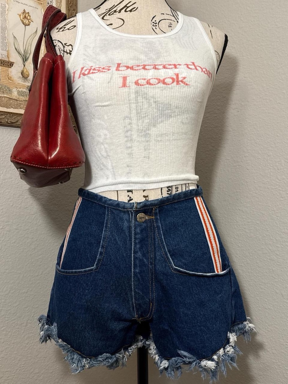 90s Vintage Xers Jeans Frayed Denim Track Stripes Pocket Shorts Women’s Sz Small